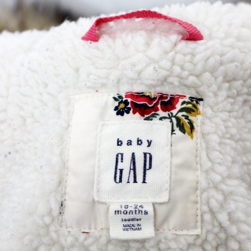 Baby Gap Floral Puffer Fur Hooded Coat 18-24 Months - Picture 6 of 8